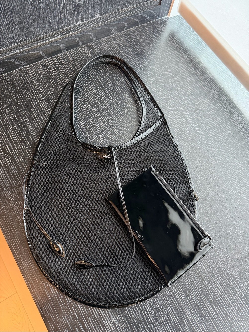 Alaia Black Mesh and Patent Leather Shoulder Bag